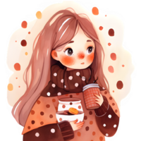 girl with hot cocoa autumn country lift AI Generative png