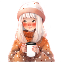 girl with hot cocoa autumn country lift AI Generative png