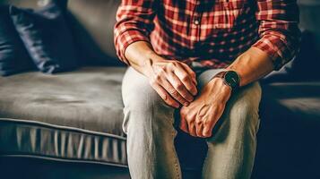 Man Sitting Despondently - Depression and Mental Fatigue - Generative AI photo