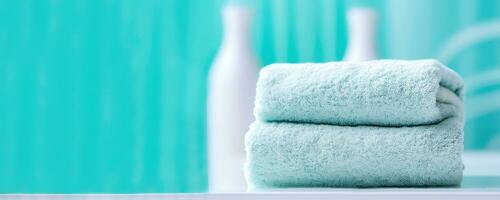 Luxurious Stack of Fresh Towels - Perfect for Your Pampering Needs - Generative AI photo