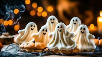 Adorable Ghost Cookies for Halloween Fun - Generative AI photo