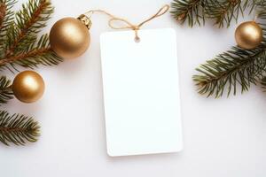 Mock-up of a white tag with a New Year's decor. AI generated photo