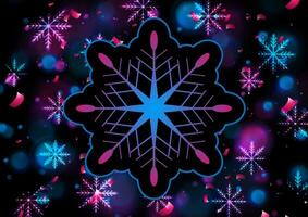 Blue purple neon snowflakes abstract glowing background vector