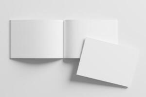 A4 Landscape Horizontal Magazine Brochure 3D Rendering White Blank Mockup photo