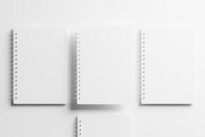 A4 A5 Rounded Corner Spiral Notebook 3D Rendering White Blank Mockup photo