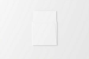 Square Folded Invitation Card With Envelope White Blank 3D Rendering Mockup photo