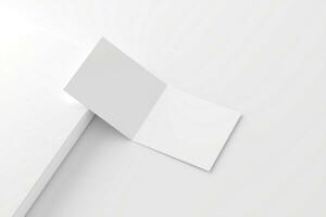 cuadrado doblada invitación tarjeta con sobre blanco blanco 3d representación Bosquejo foto