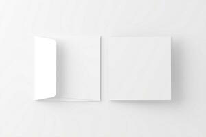 Square Folded Invitation Card With Envelope White Blank 3D Rendering Mockup photo