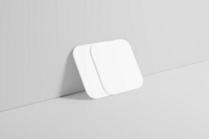 Square Round Corner Business Card White Blank 3D Rendering Mockup photo