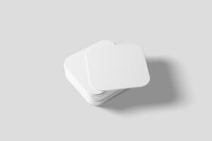 Square Round Corner Business Card White Blank 3D Rendering Mockup photo