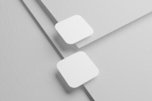 Square Round Corner Business Card White Blank 3D Rendering Mockup photo