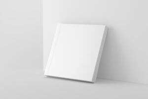 Square Softcover Book White Blank 3D Rendering Mockup photo