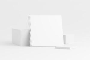 Square Spiral Notebook 3D Rendering White Blank Mockup photo