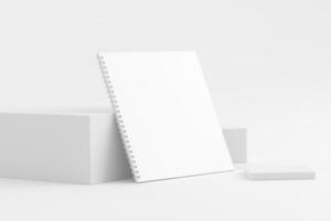 Square Spiral Notebook 3D Rendering White Blank Mockup photo