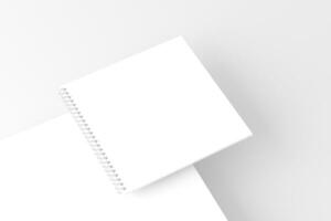 Square Spiral Notebook 3D Rendering White Blank Mockup photo