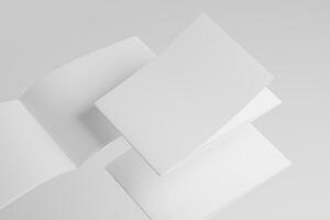 A4 Landscape Saddle Stitch Bifold Brochure White Blank 3D Rendering Mockup photo