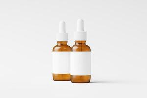 Amber Glass Dropper Bottle 3D Rendering White Blank Mockup photo