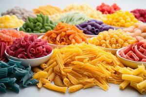 Different types of colored pasta. AI-Generated photo