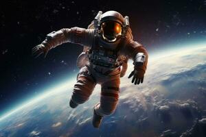 A man in outer space in a spacesuit. AI Generated photo