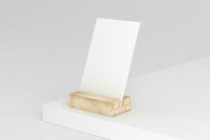 Desk Calendar With Wood Stand 3D Rendering White Blank Mockup photo