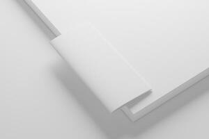 DL Saddle Stitch Bifold Brochure White Blank 3D Rendering Mockup photo