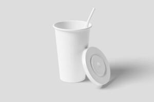 Paper Drink Cup White Blank 3D Rendering Mockup photo