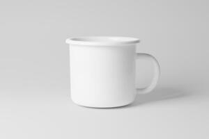 Enamel Mug 3D Rendering White Blank Mockup photo