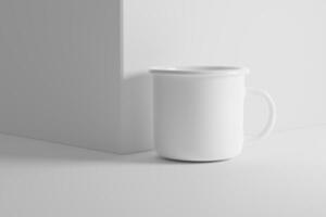 Enamel Mug 3D Rendering White Blank Mockup photo