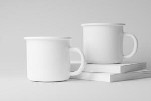 Enamel Mug 3D Rendering White Blank Mockup photo