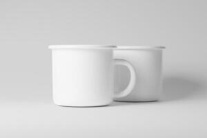 Enamel Mug 3D Rendering White Blank Mockup photo