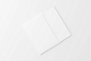 A4 A5 Folded Invitation Card With Envelope 3D Rendering White Blank Mockup photo