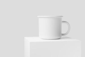 Enamel Mug 3D Rendering White Blank Mockup photo