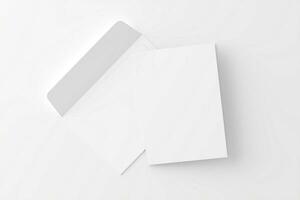 A4 A5 Folded Invitation Card With Envelope 3D Rendering White Blank Mockup photo