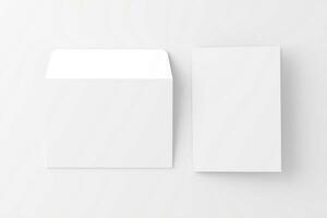 A4 A5 Folded Invitation Card With Envelope 3D Rendering White Blank Mockup photo