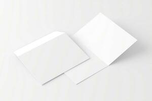 A4 A5 Folded Invitation Card With Envelope 3D Rendering White Blank Mockup photo
