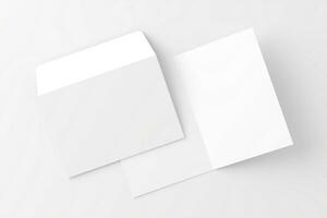 A4 A5 Folded Invitation Card With Envelope 3D Rendering White Blank Mockup photo