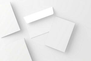 A4 A5 Folded Invitation Card With Envelope 3D Rendering White Blank Mockup photo