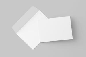 A4 A5 A6 Landscape Folded Invitation Card With Envelope 3D Rendering White Blank Mockup photo