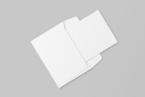 A4 A5 A6 Landscape Folded Invitation Card With Envelope 3D Rendering White Blank Mockup photo