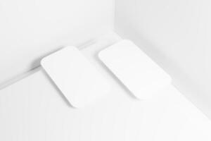 Vertical Round Corner Business Card White Blank 3D Rendering Mockup photo