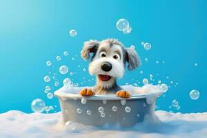 Adorable Puppy Splashing in Bubbles - Generative AI photo
