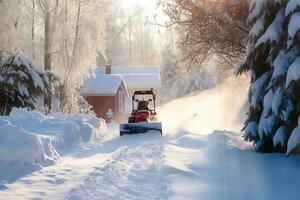 Snow Removal - Modern Tractor Clearing Roads - Generative AI photo