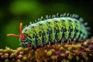 de la naturaleza paleta - de cerca de un vistoso oruga - generativo ai foto