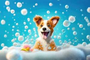 Precious Moments - Puppy's Bubble Bath - Generative AI photo