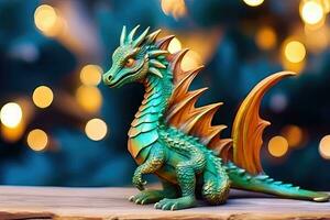 2024 New Year Dragon Toy on Festive Bokeh Background - Generative AI photo