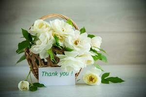 bouquet of beautiful white roses on table photo