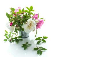 Small bouquet of beautiful summer pink and white roses photo