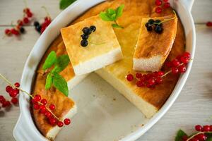 cottage cheese sweet casserole with fresh berries photo