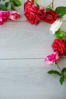 Floral background of pink, red and other roses photo