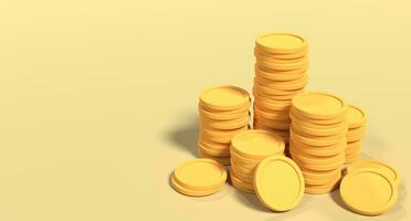3D gold coins. Business investment. Growth calculate finance saving concept. Money growth gold coins. 3d rendering illustration photo